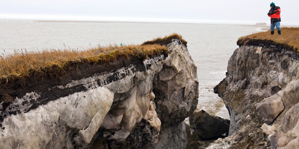 A picture shows a collapsed permafrost bluff on the coastline of Barter Island, Alaska, after an autumn storm.