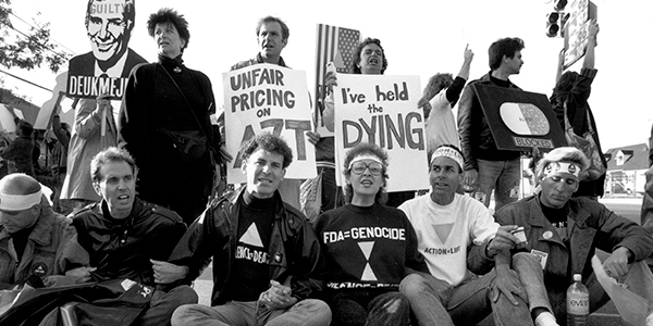 Black and white photo of HIV activists