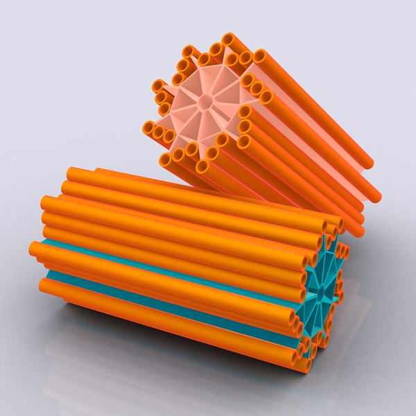 Conceptual image of a pair of centrioles, in 3-D.