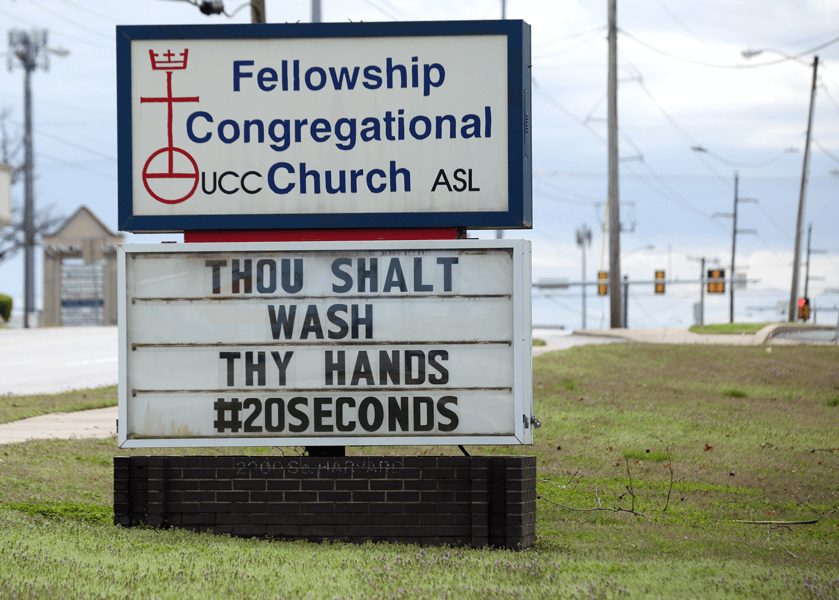 Church sign telling parishioners “Thou shalt wash thy hands 20 seconds”