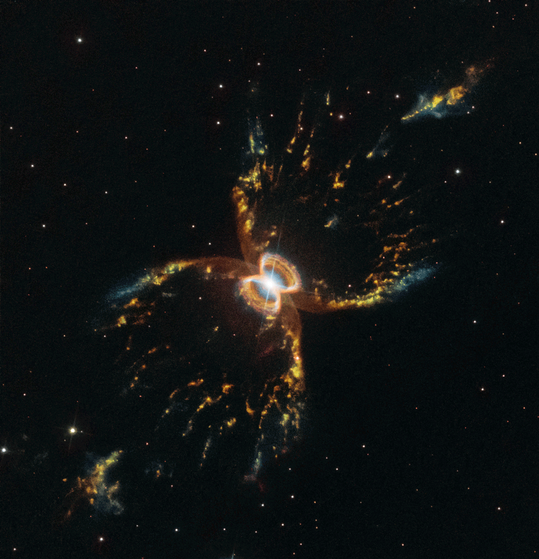 Southern Crab Nebula with parts of interest highlighted
