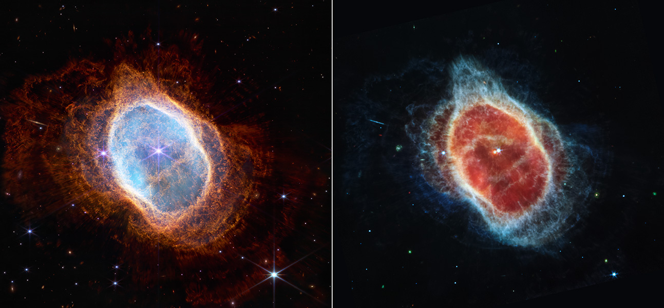 Side by side images of the Southern Ring Nebula