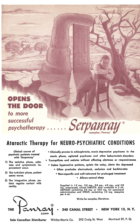 Ad for a psychiatric drug, reserpine, from 1956