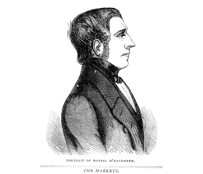 A line drawing of Daniel McNaughton, viewed from the side.