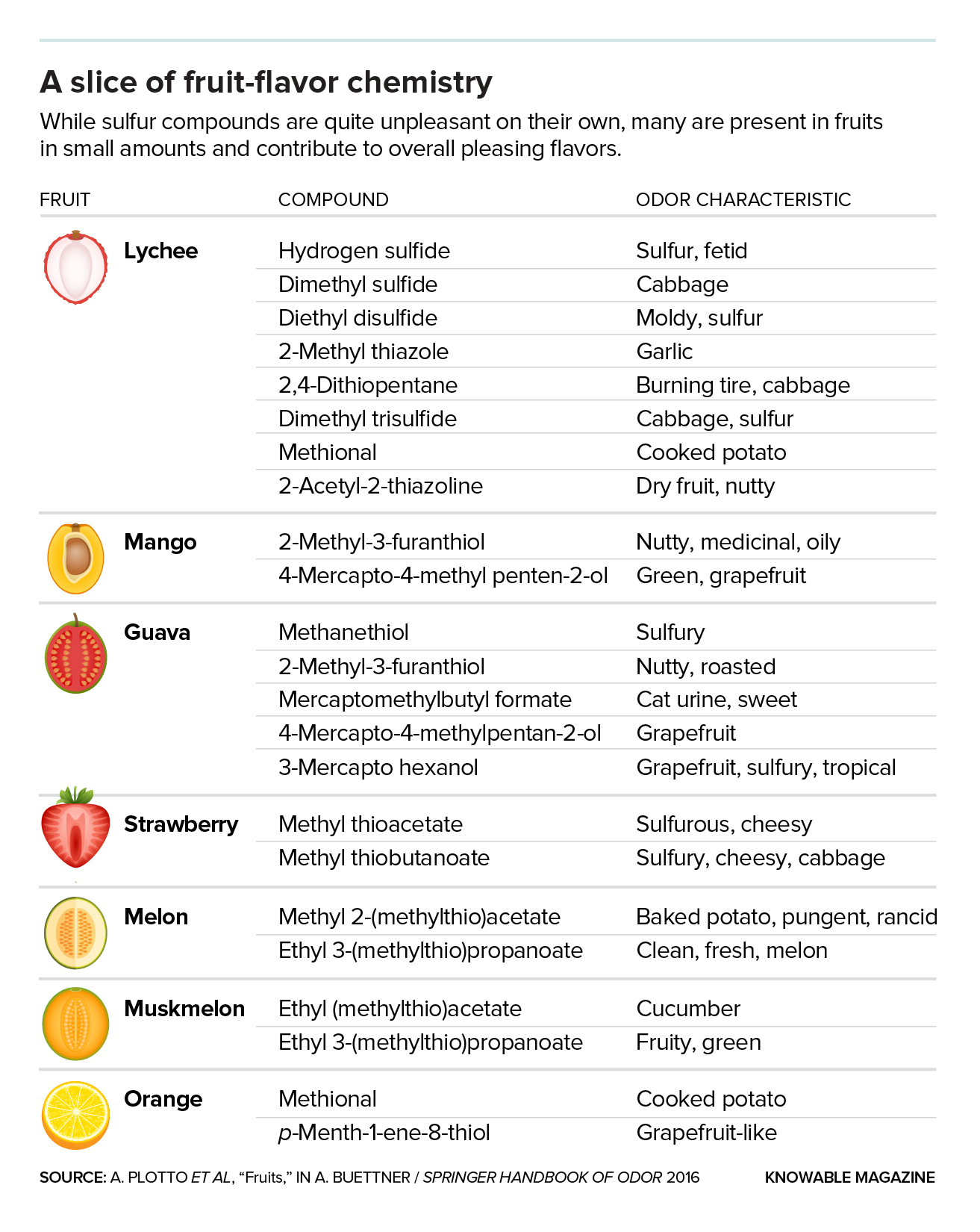 Graphic of some of the biochemical components that give fruits their flavor