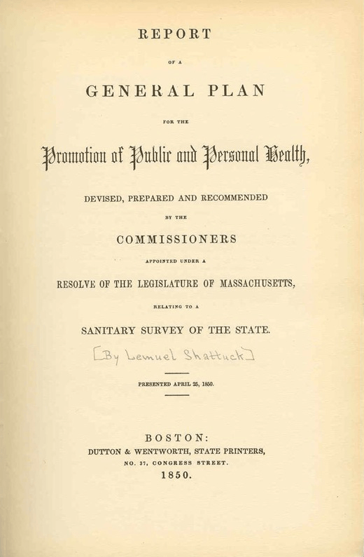 Yellowed cover of the 1850 report by Shattuck