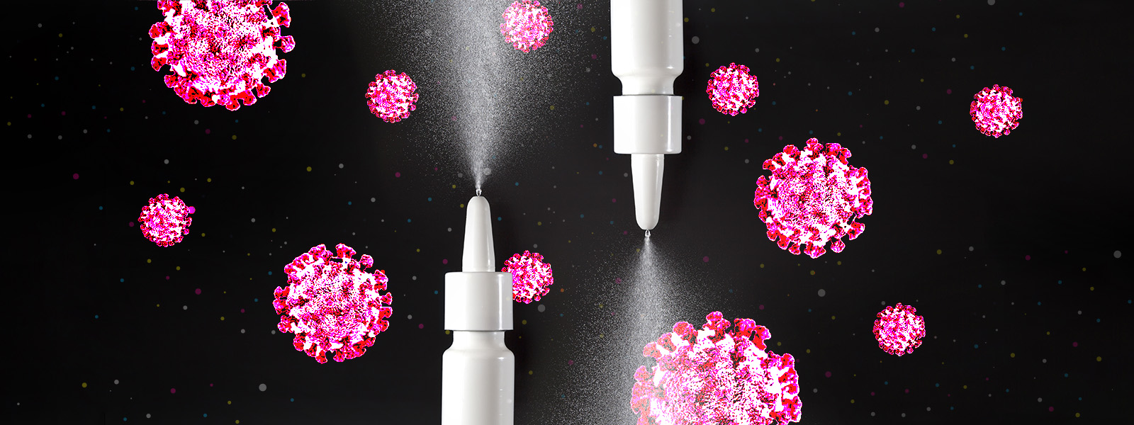 Illustration showing nasal sprays and coronavirus particles