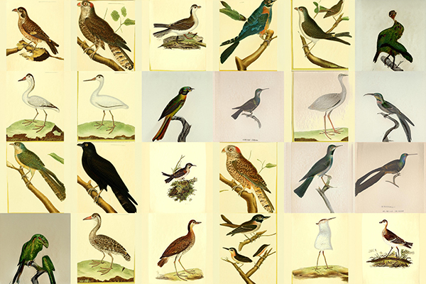 A grid of bird illustrations some of which are incomplete or have strange features