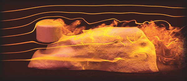 A lab sphinx is carved through an experiment that replicates the wind moving against once-shapeless mounds of clay, with harder material becoming the “head” of the lion.