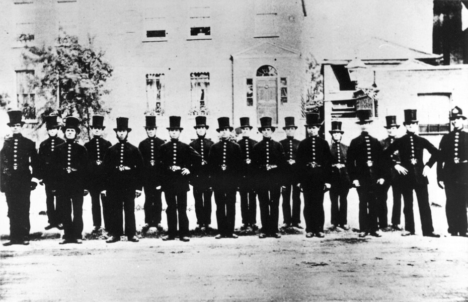 Photograph of British “peelers,” circa 1829-1864, considered the first modern police force.