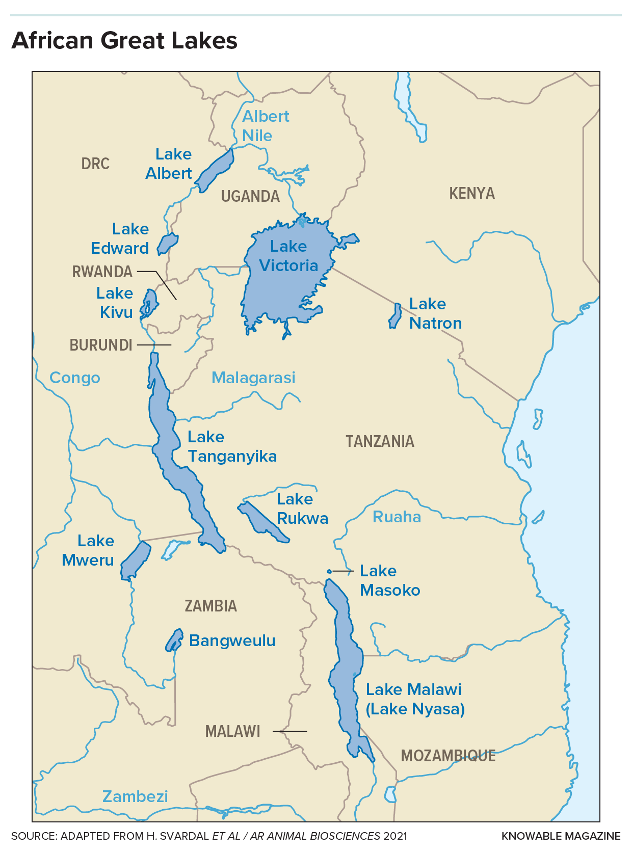 Map of the African Great Lakes along the East African Rift.