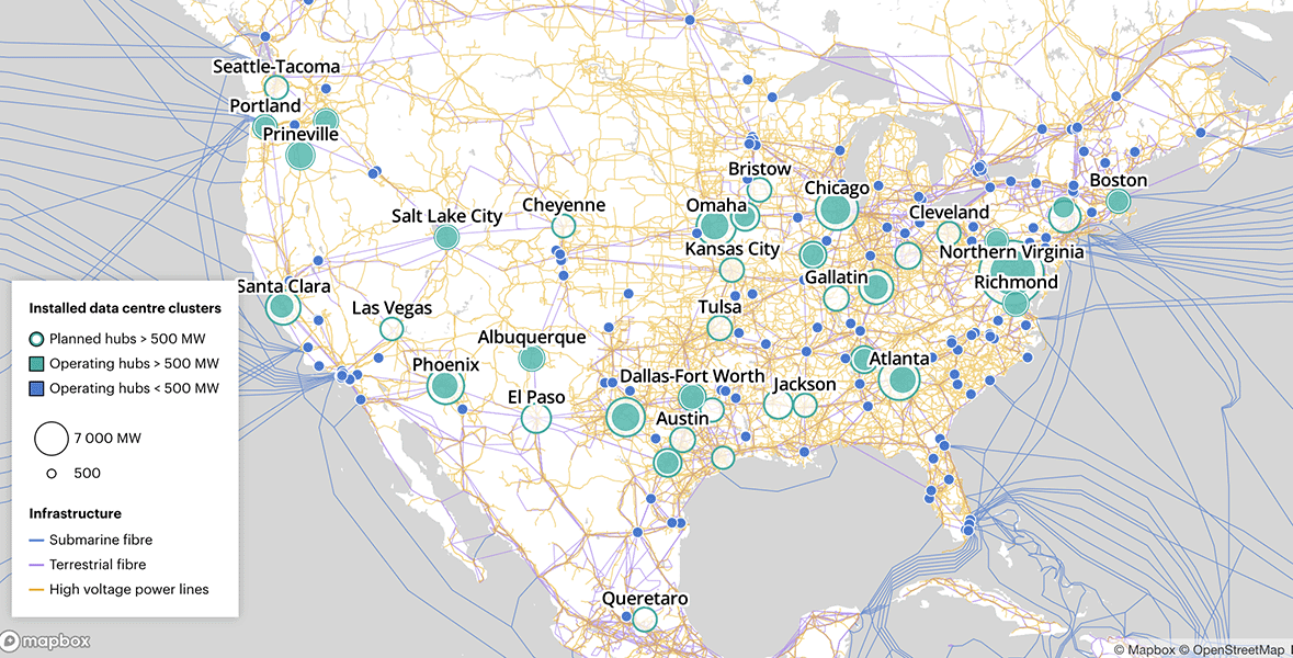 Data center map A map shows where US data centers are located.