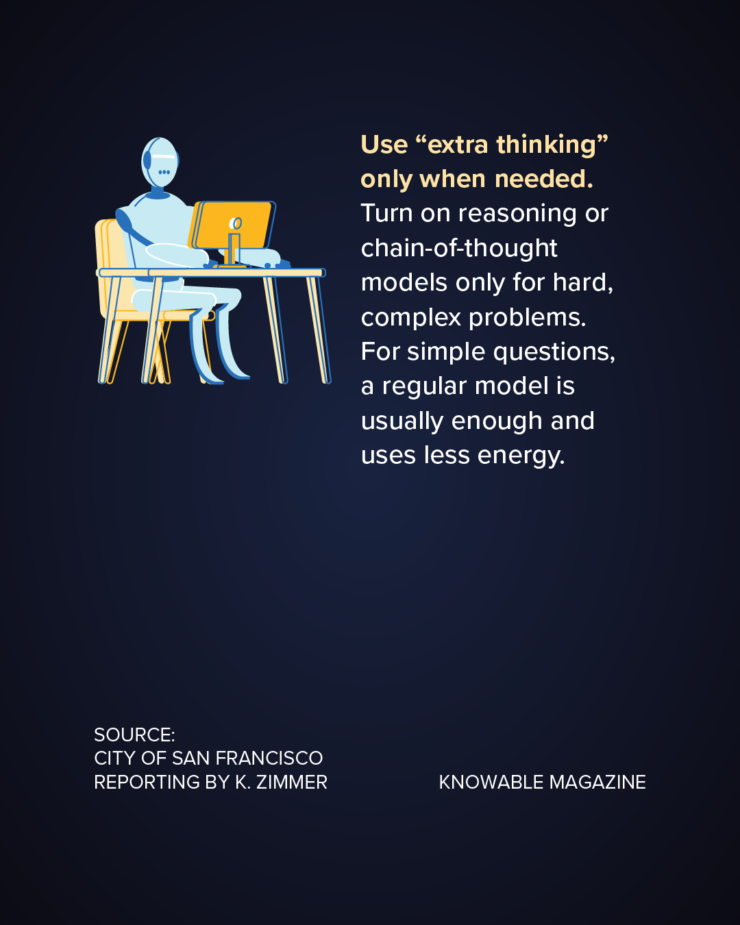 Tips 4 Slide shows one tip: Turn off advanced reasoning or chain-of-thought models unless asking for help on complex task.