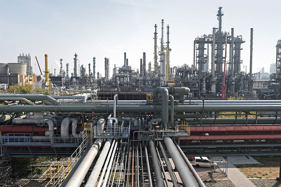 Ammonia plant Photograph of a chemical plant where ammonia is manufactured.