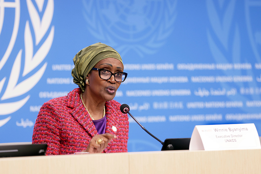 UNAIDS leader woman addresses a UN conference in March 2025.